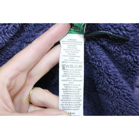 LL Bean Ultralight 650 Down Jacket Fleece Lined Quilted Purple Size L 14-16